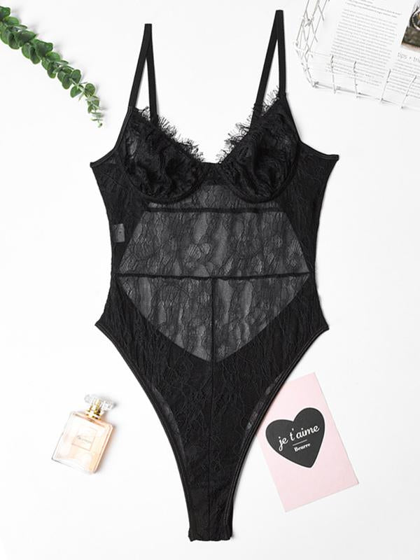 Eyelash Lace Underwired Bodysuit Lingerie