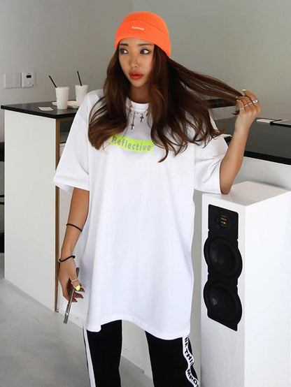 Fashion Loose Contrast Color Printed T-Shirts Tops