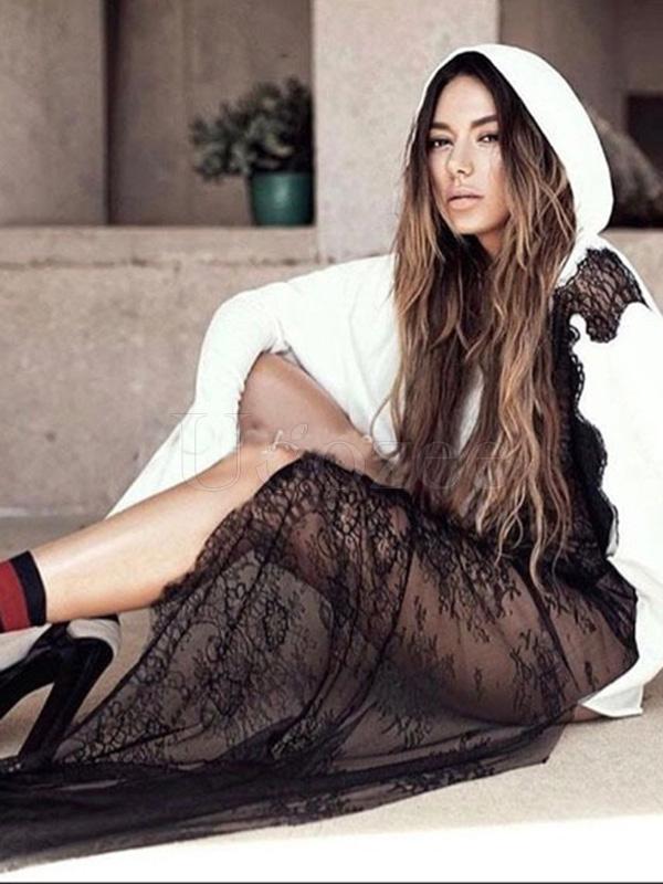 Lace Asymmetry Split-joint Designed Sweatshirt