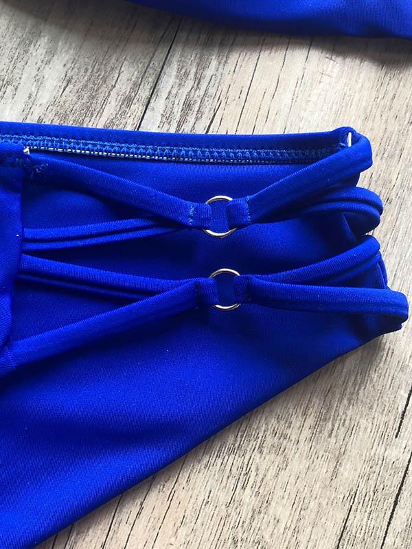 Solid Color Bandage Hollow Split Bikini Swimsuit