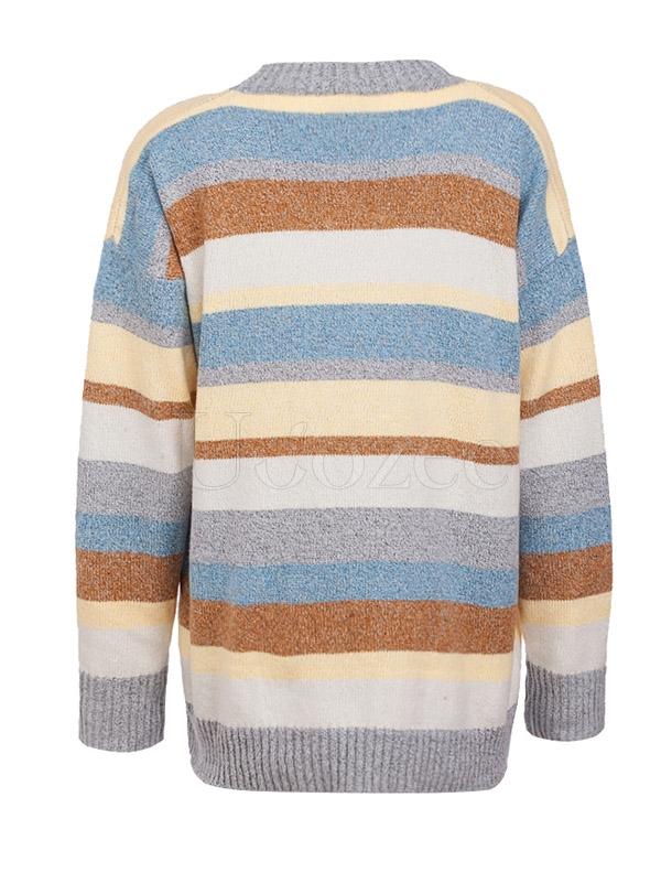 Two-tone Flocked Striped Loose Sweater