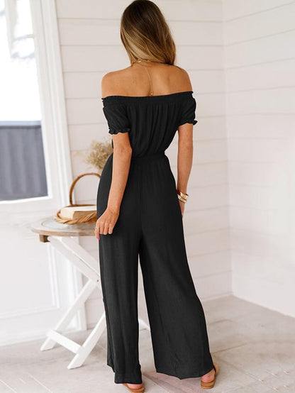 Cold Shoulder Short Sleeve Wide Leg Jumpsuits