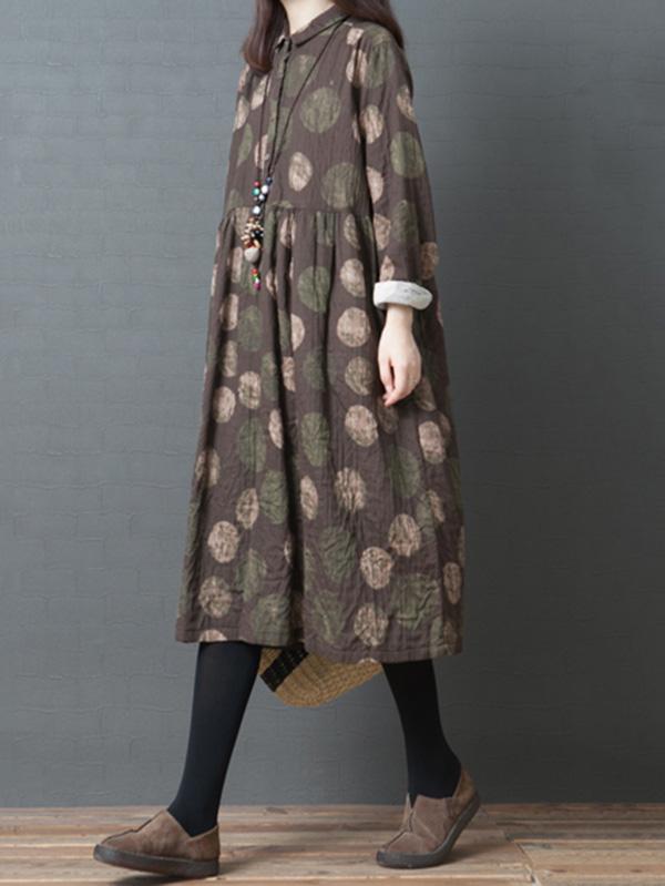 Fashion Big-Dot Printed Loose Plus Size Midi Dresses
