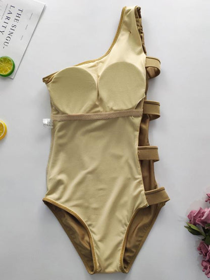 One Shoulder Fastener One-piece Swimsuit