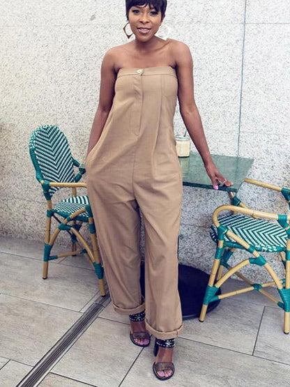 Pretty Solid Color Off Shoulder Long Jumpsuits