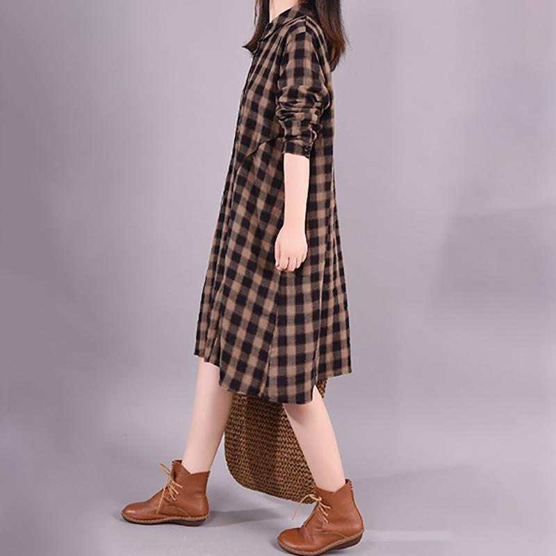 Buykud Casual Plaid Comfortable Single Breasted Dress