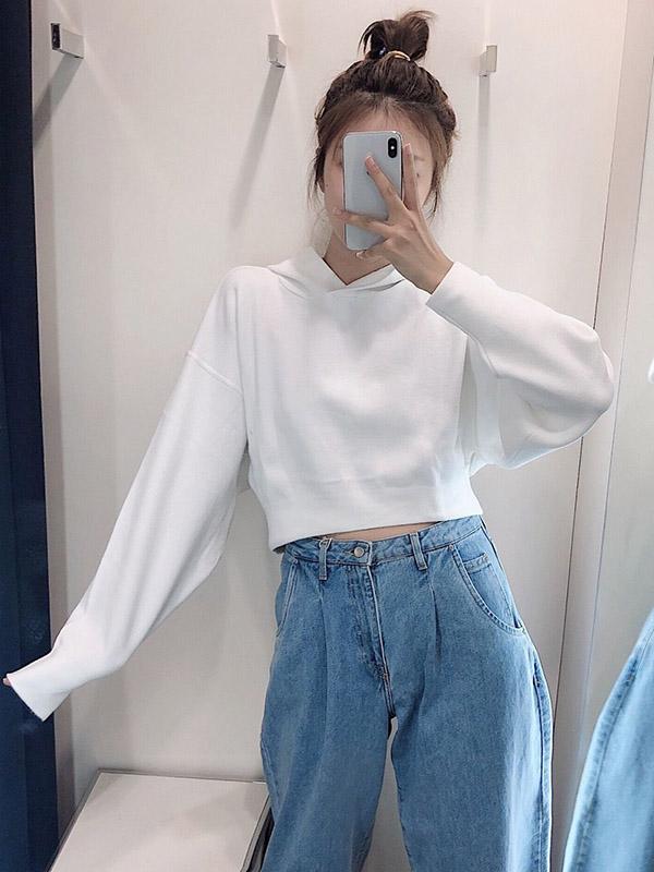 Loose Solid Lantern Sleeves Hoodies