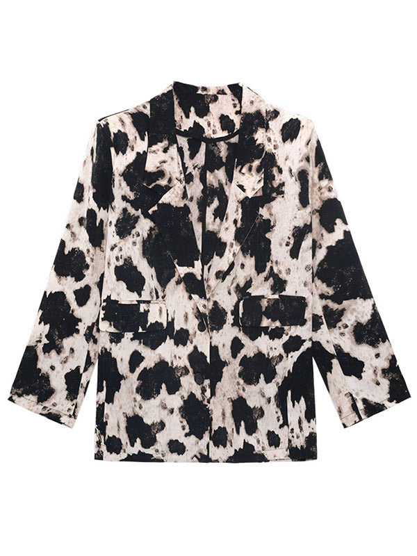 Stylish Original Printed Buttoned Split-Joint With Pocket Notched Collar Long Sleeves Blazer Outwear