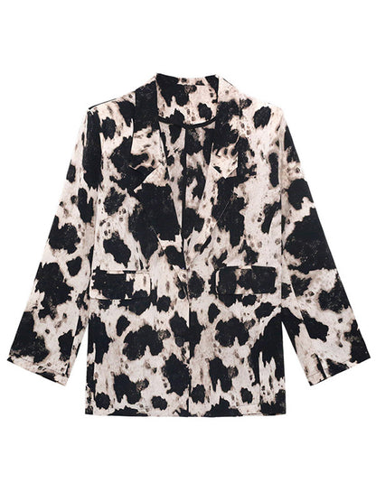 Stylish Original Printed Buttoned Split-Joint With Pocket Notched Collar Long Sleeves Blazer Outwear