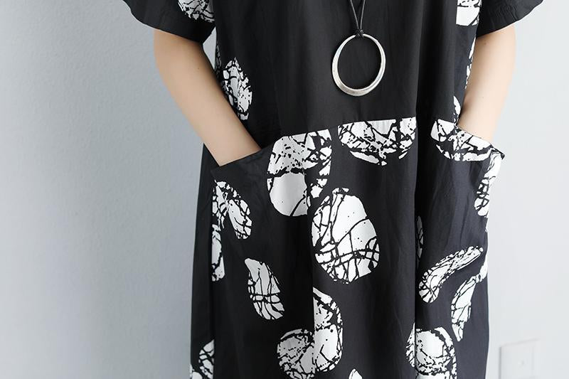 Casual Pockets Summer Short Sleeve Black Dress