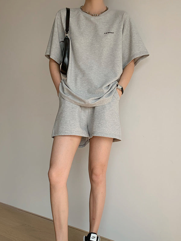 Casual Drawstring Elasticity Waist Solid Wide-Leg Shorts