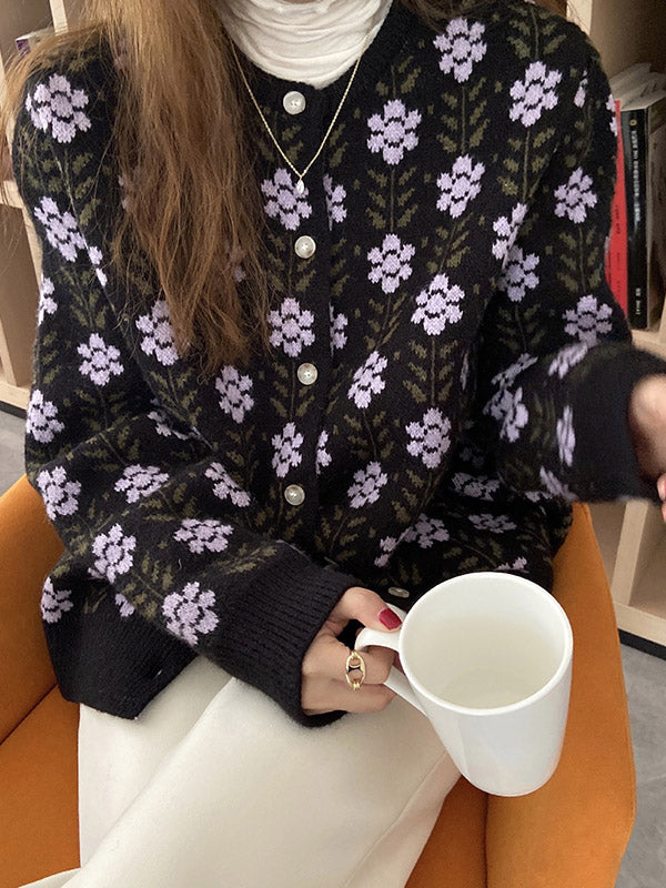 Original Buttoned Round-Neck Long Sleeves Cardigans