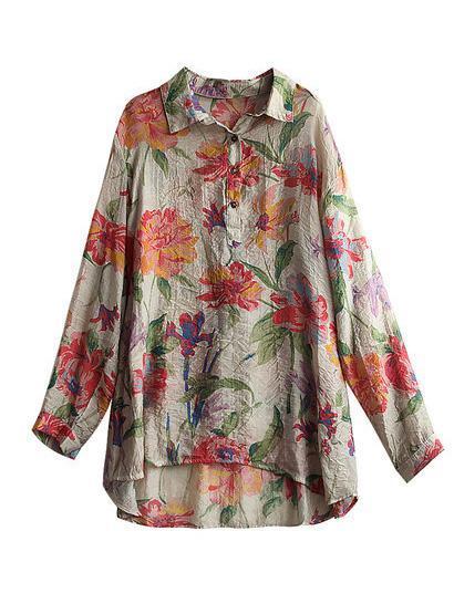 Artistic Retro Floral Lapel Shirt Blouse Tops