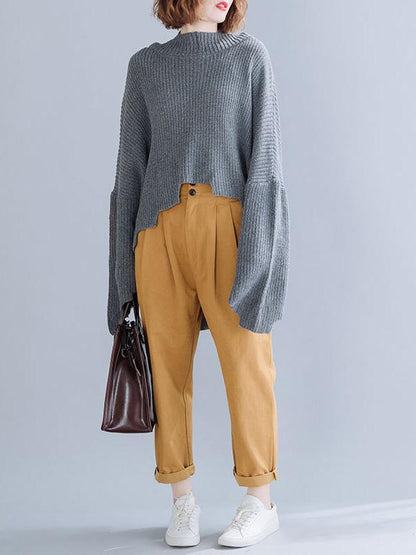 High-neck Cropped Batwing Sleeves Knitting Sweater