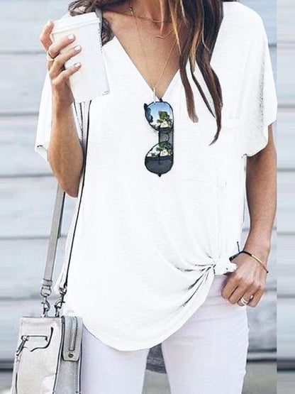 Casual V-neck Cropped T-shirt