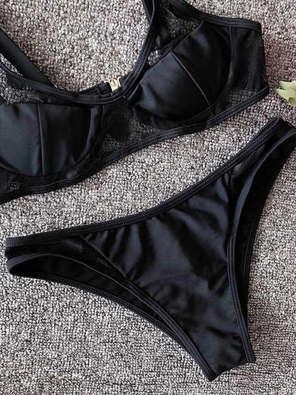 Solid Color Split-Joint Underwired Split Bikini Swimsuit