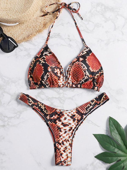 Snakeskini Lace Up Bikini Swimsuit