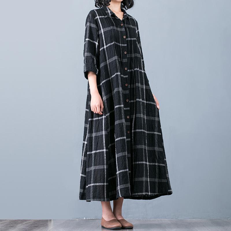 Buykud Plaid Folded Single Breasted Loose Coat