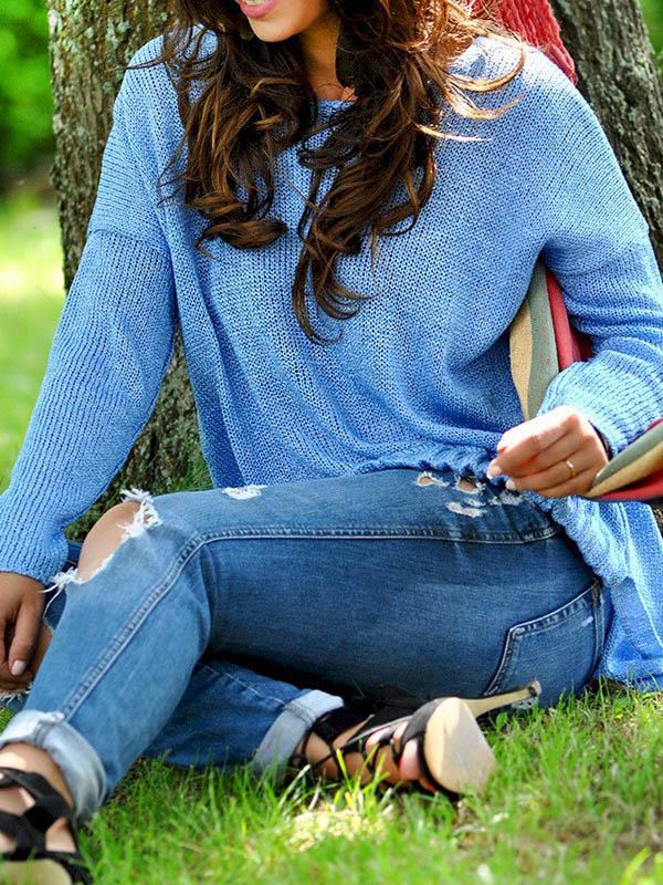 Round-Neck Solid Loose Knitting Sweater