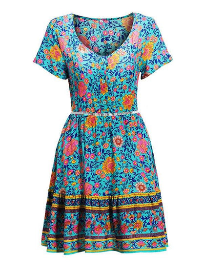 Sexy V-neck Printed Skirt Mini Dresses