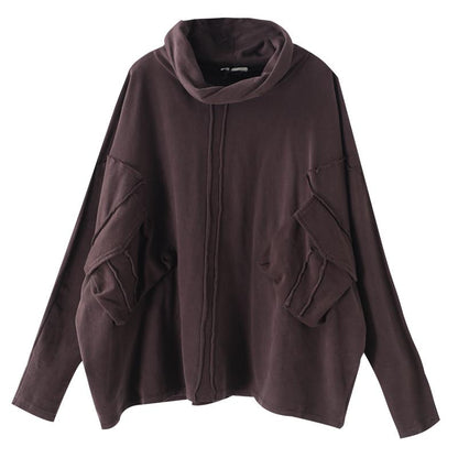 Buykud Casual Irregular Pure Color Turtleneck Blouse