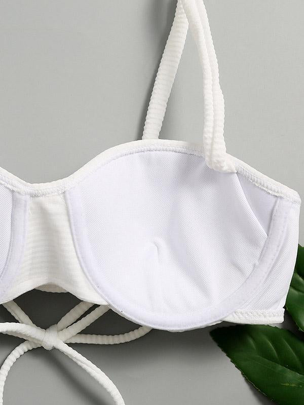 Spaghetti-Neck Falbala Bikini Swimsuit