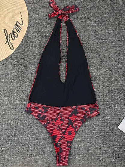 Snakeskin Printed Backless One-piece Swimsuit