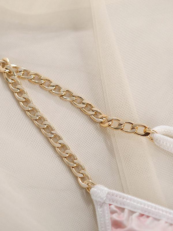 Gradient Printed Chain Embellished Underwired Bodysuit Lingerie