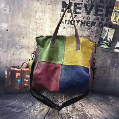 Genuine Leather Cowhide Retro Handmade Stitching Bag