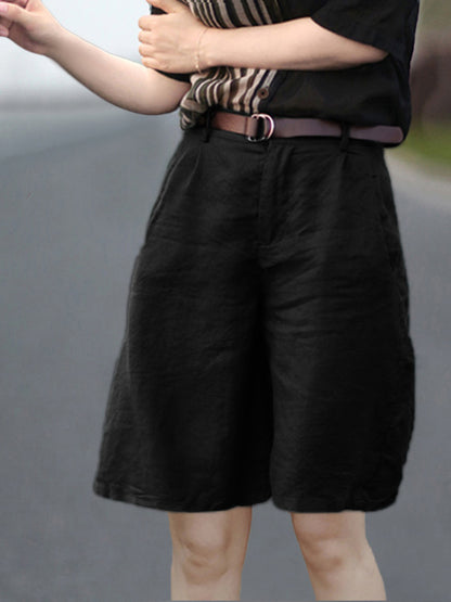 Casual Cotton Blend Solid Column Wide Leg Shorts