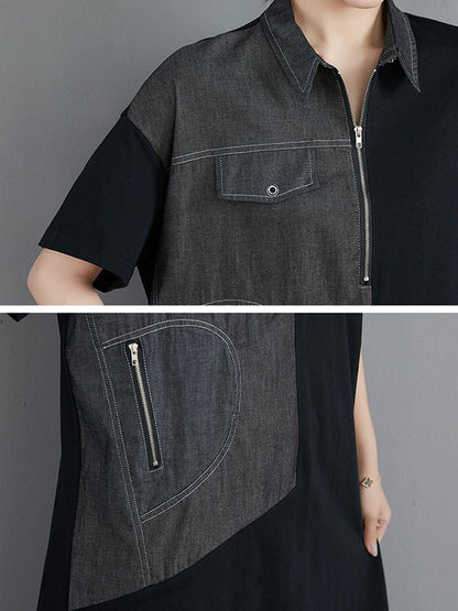 Casual Irregular Split-Joint Half Sleeves Lapel Collar Midi Shirt Dress
