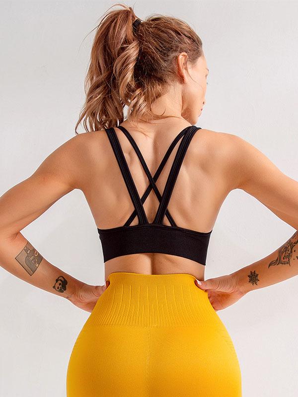 Solid Wrap Backless Sports Bra