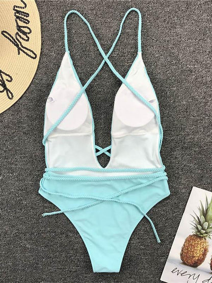 Solid Backless One-Piece Swimsuit