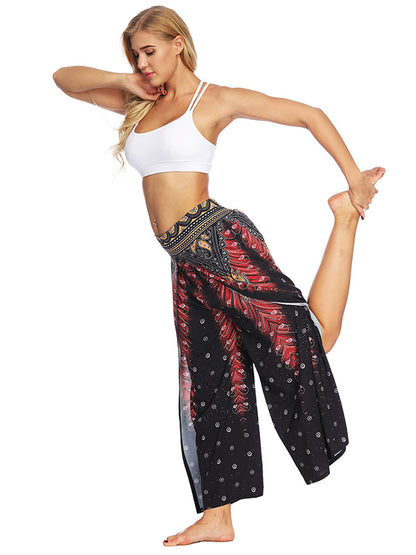 Bohemia Floral Printed Elastics Wide Leg Yoga Pants