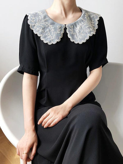 Original Empire Elasticity Lapel Lace Dress
