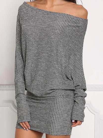 Long Sleeves Off-the-shoulder Bodycon Waisted Mini Dress