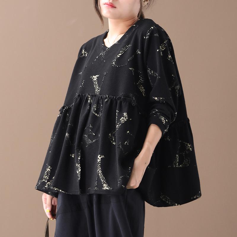 Buykud Agaric Lace Pleated Long Sleeve Loose Blouse