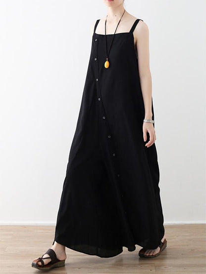 Thin Black Sleeveless Split-joint Wide Leg Jumpsuits