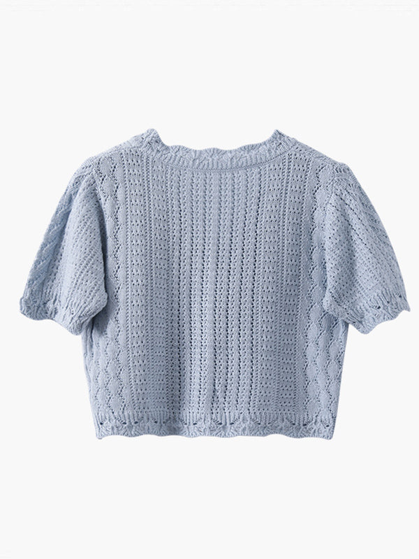 Original Solid Color V-Neck Knitting Cardigans Tops