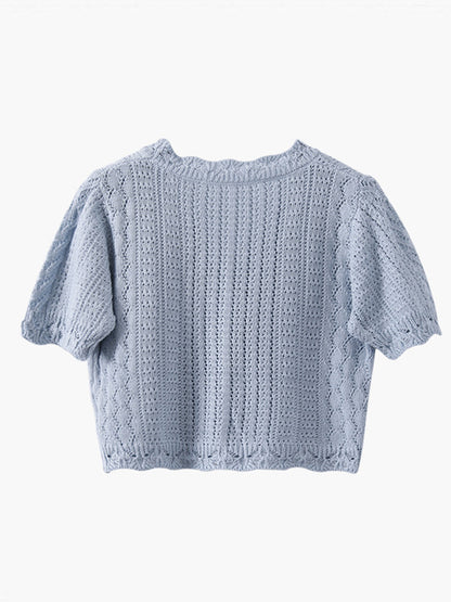 Original Solid Color V-Neck Knitting Cardigans Tops