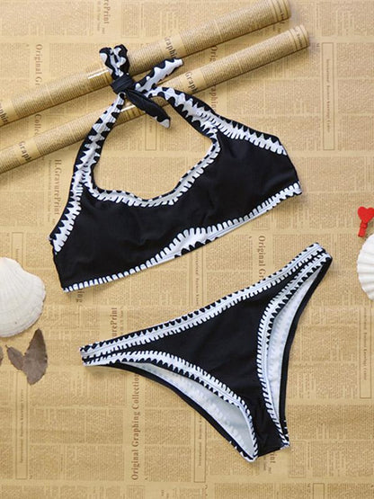 Halter-neck Contrast Bikini Swimsuit