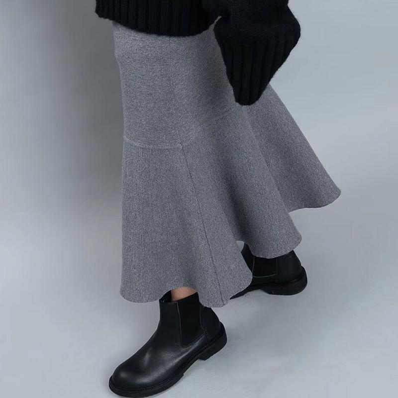 Elastic Waist Ruffles Winter Calf Length Skirt