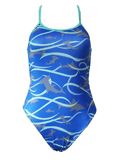 Dolphin Print Blue One Piece Swimsuit