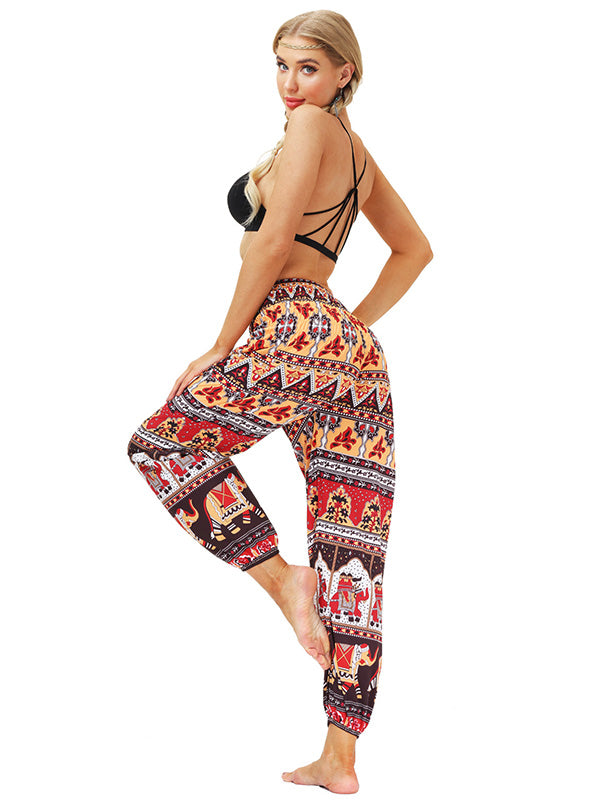 Bohemia Stripes Printed Elastic High Waisted Knickerbockers& Yoga Pants