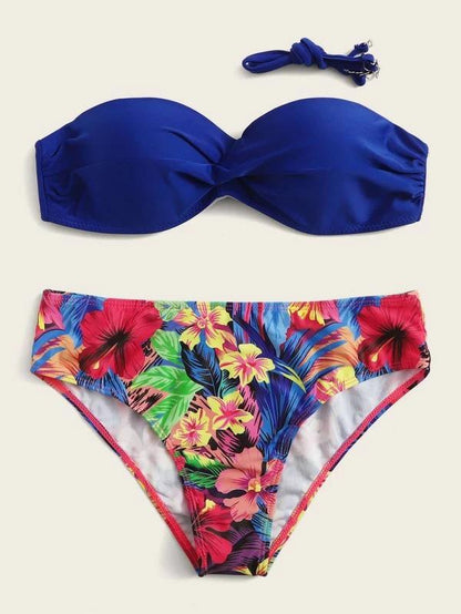 Strapless Printed Split Bikini Swimsuit