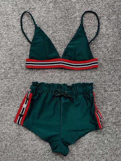 Three-Piece Triangle Ruched Bikini Swimsuit