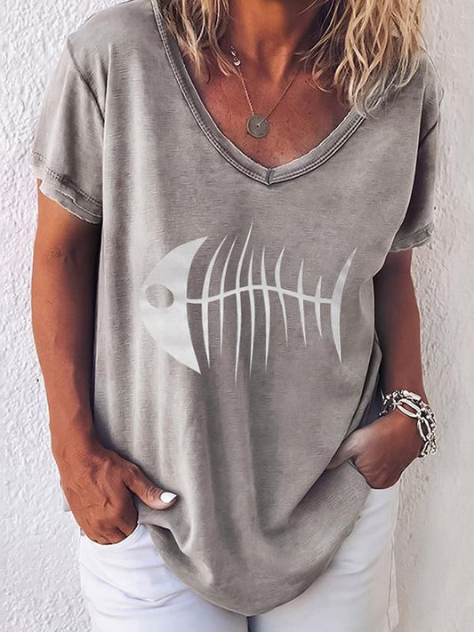 Fashion Fishbone Printed T-shirt