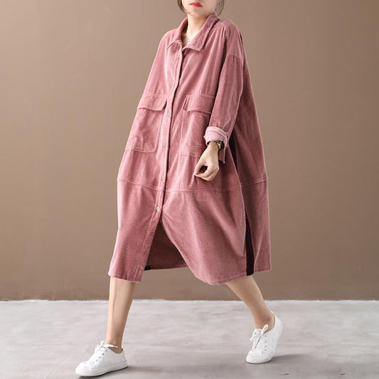 Buykud Pure Color Side Stripe Comfortable Loose Dress