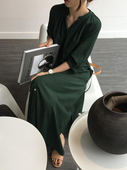 Oversize Solid V-neck Blouse Dress