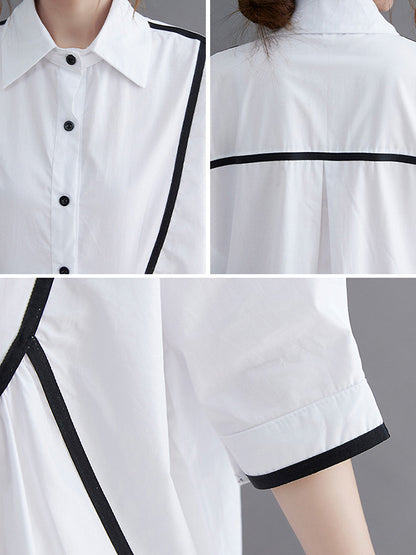 Stylish Loose White Split-Joint Half Sleeves Lapel Midi Dress